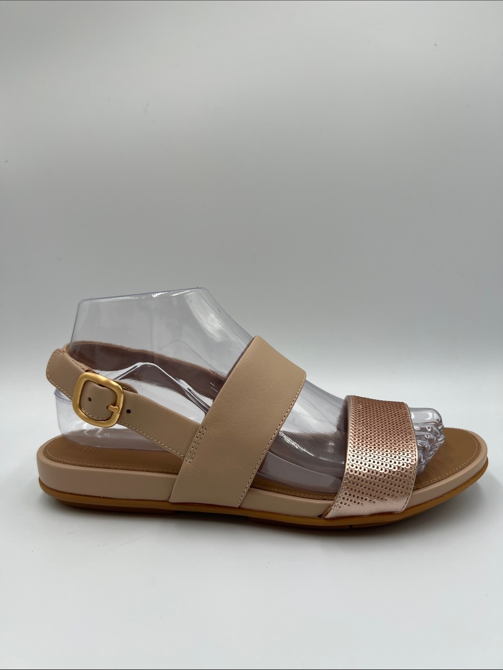 FitFlop Gracie Sequin Leather Back-Strap Sandal shoe rose gold sequin new 7